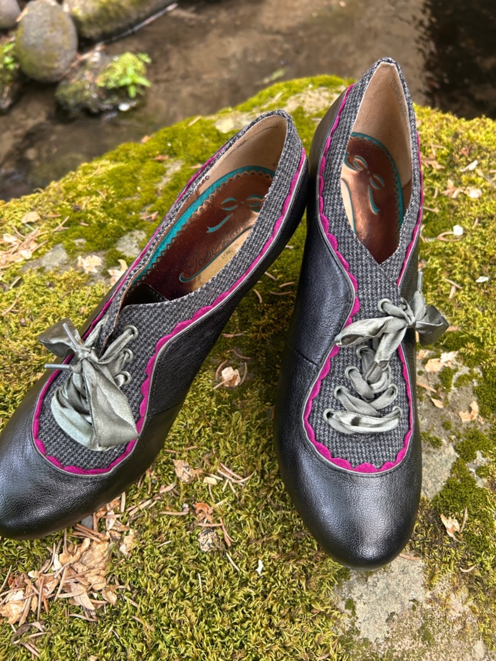 Poetic License Black Heels with Magenta Trim and Ribbon Laces